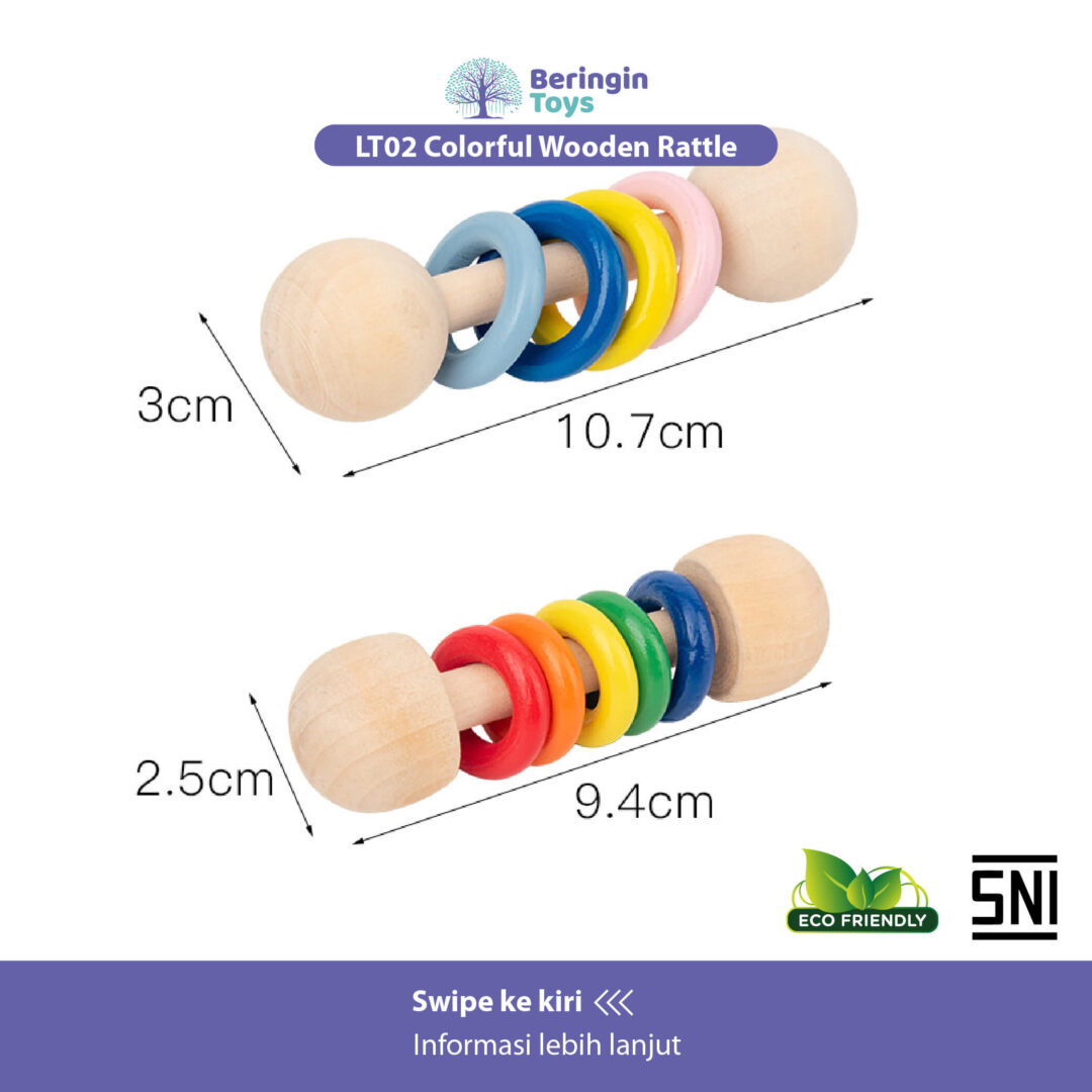 Beringin Toys Mainan / Wooden Ring Rattle / Mainan Rattle Kayu Stick - Gambar 4