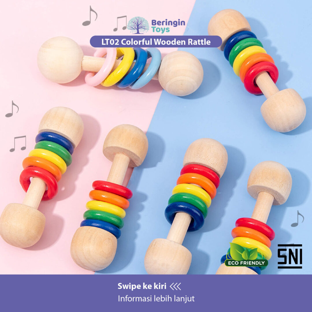 Beringin Toys Mainan / Wooden Ring Rattle / Mainan Rattle Kayu Stick - Gambar 2