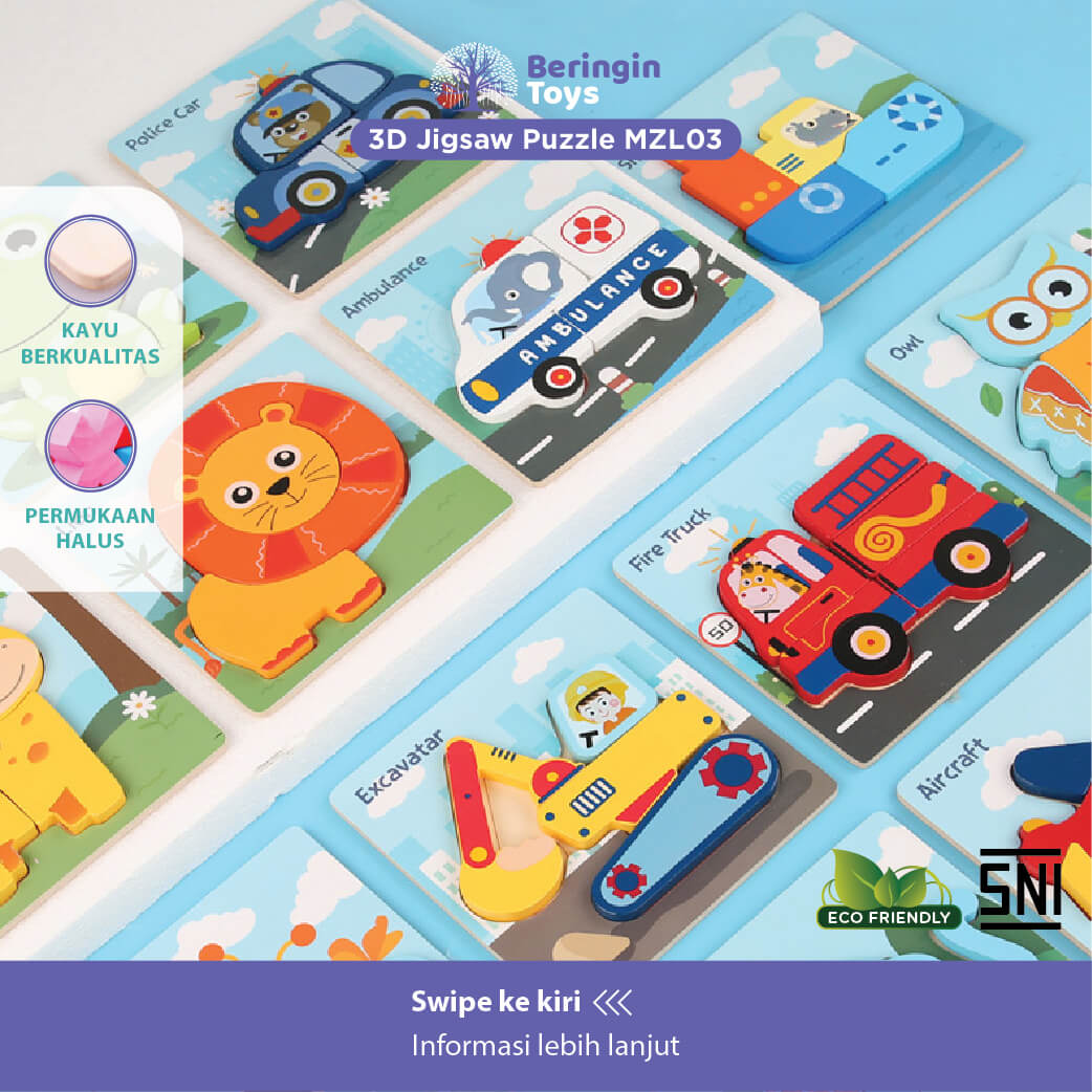 Beringin Toys Mainan Edukasi 3D JIgsaw Puzzle Mainan Kayu Anak